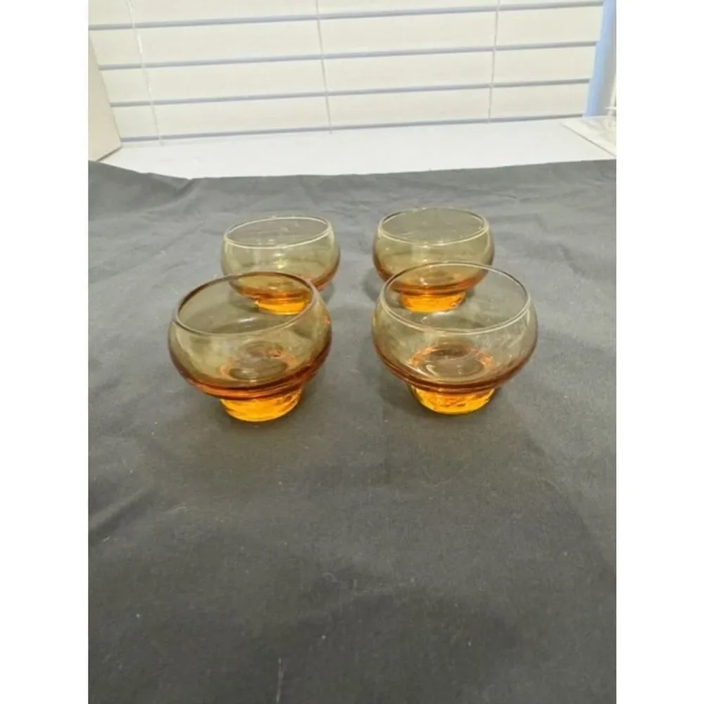 Vintage Set of 4 Cambridge Glass Amber Cordial 1oz Low Ball Art Decor Cocktail